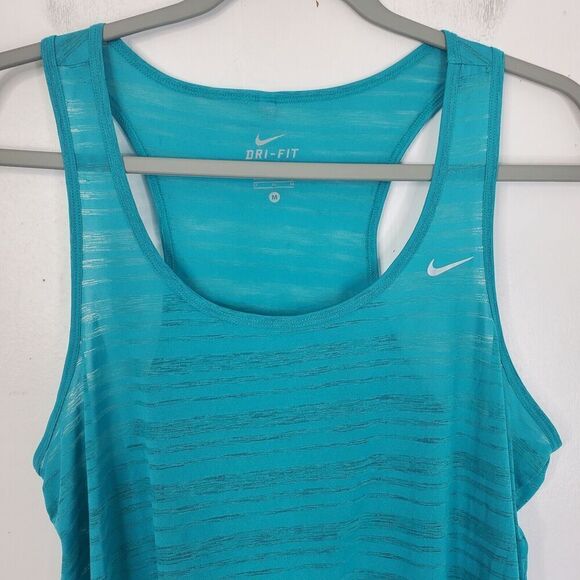 Nike Sheer Striping Tank Top Racerback Blue Workout Running Womens M Dri Fit - Picture 3 of 11